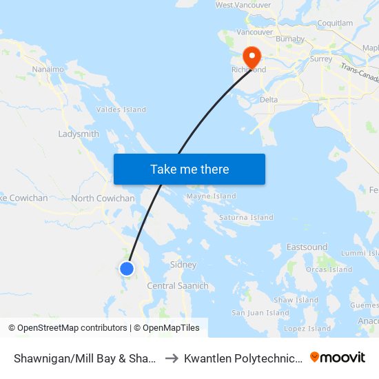 Shawnigan/Mill Bay & Shawnigan Lake to Kwantlen Polytechnic University map
