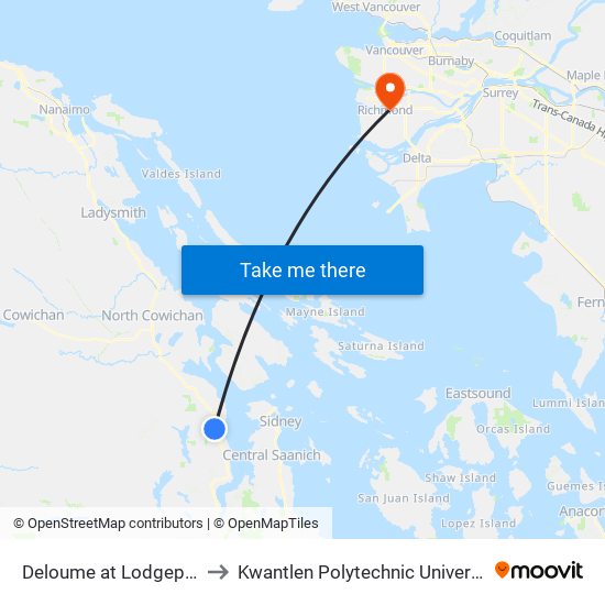 Deloume at Lodgepole to Kwantlen Polytechnic University map
