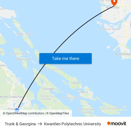 Trunk & Georgina to Kwantlen Polytechnic University map