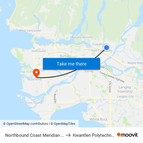 Northbound Coast Meridian Rd @ Lincoln Dr to Kwantlen Polytechnic University map
