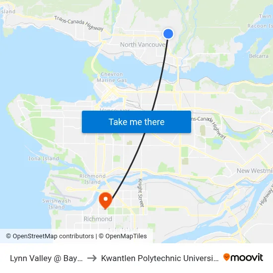 Lynn Valley @ Bay 5 to Kwantlen Polytechnic University map