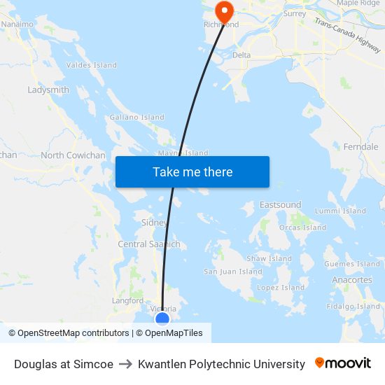 Douglas at Simcoe to Kwantlen Polytechnic University map
