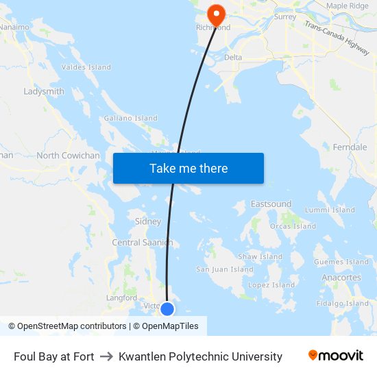 Foul Bay at Fort to Kwantlen Polytechnic University map