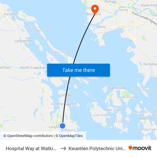 Hospital Way at Watkiss Way to Kwantlen Polytechnic University map