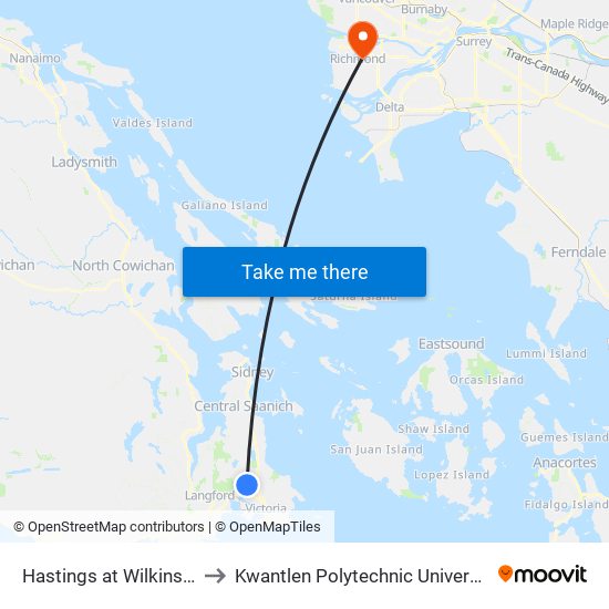 Hastings at Wilkinson to Kwantlen Polytechnic University map