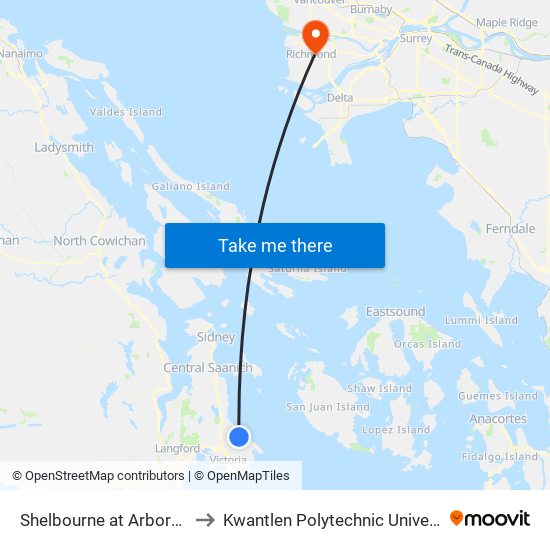 Shelbourne at Arbordale to Kwantlen Polytechnic University map