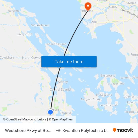 Westshore Pkwy at Bombardier to Kwantlen Polytechnic University map