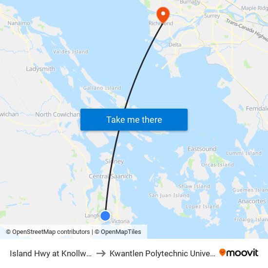 Island Hwy at Knollwood to Kwantlen Polytechnic University map