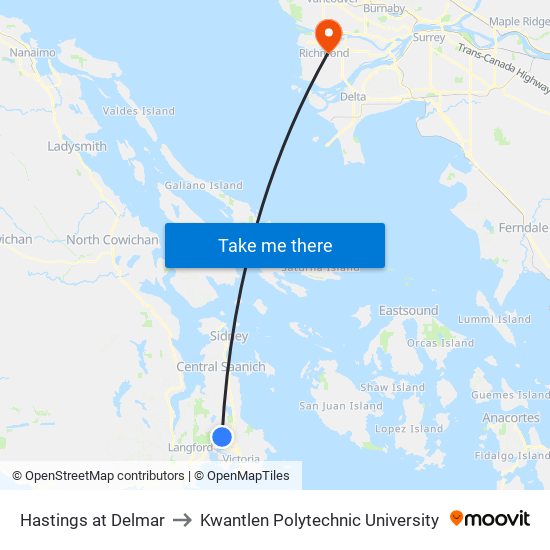 Hastings at Delmar to Kwantlen Polytechnic University map