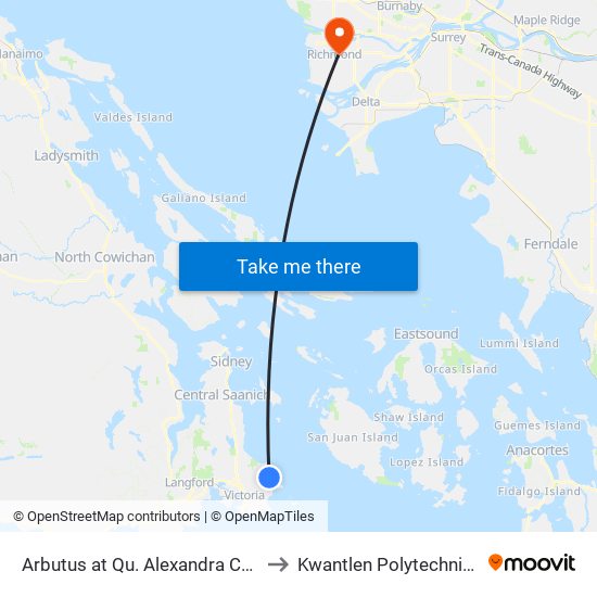 Arbutus at Qu. Alexandra Childrens Hosp. to Kwantlen Polytechnic University map