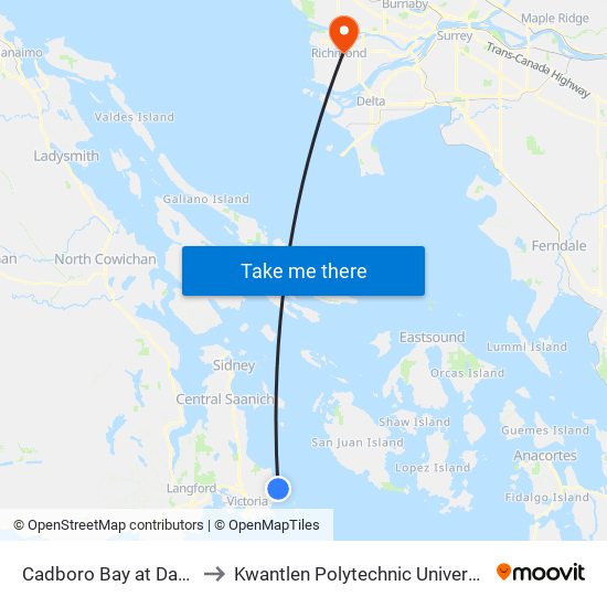 Cadboro Bay at Dawe to Kwantlen Polytechnic University map