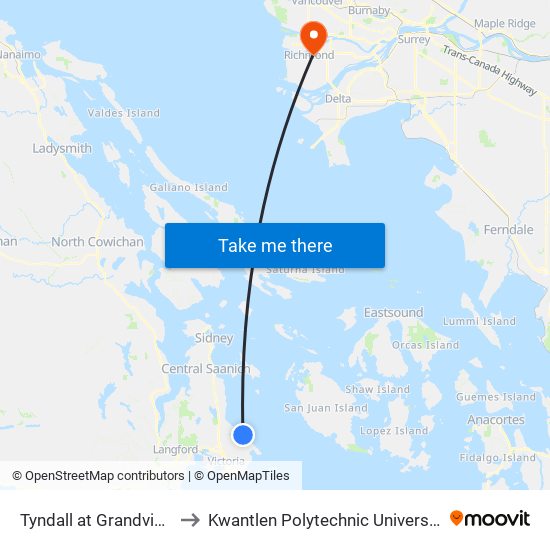 Tyndall at Grandview to Kwantlen Polytechnic University map