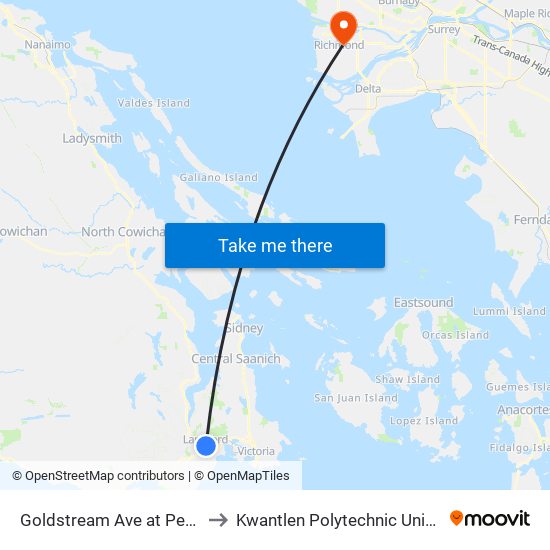 Goldstream Ave at Peatt Rd to Kwantlen Polytechnic University map