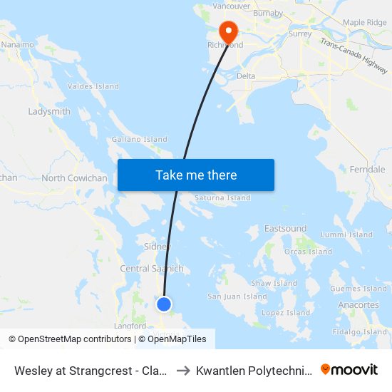 Wesley at Strangcrest - Claremont School to Kwantlen Polytechnic University map