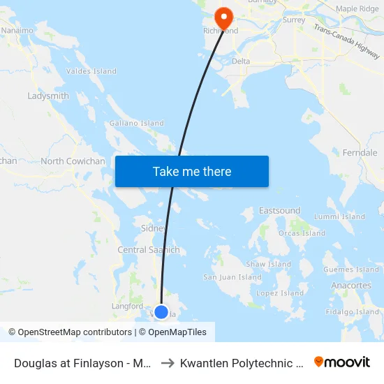 Douglas at Finlayson - Mayfair Mall to Kwantlen Polytechnic University map