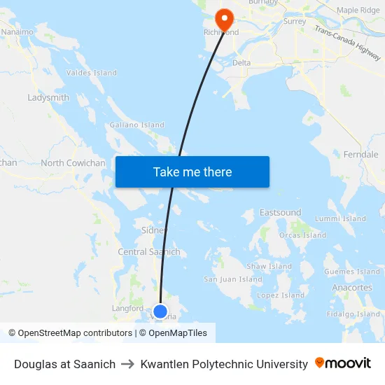 Douglas at Saanich to Kwantlen Polytechnic University map