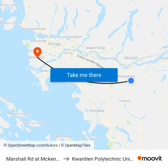 Marshall Rd at Mckenzie Rd to Kwantlen Polytechnic University map