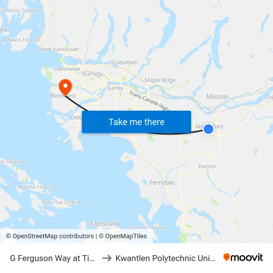 G Ferguson Way at Tims St to Kwantlen Polytechnic University map