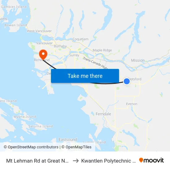 Mt Lehman Rd at Great Northern Ave to Kwantlen Polytechnic University map