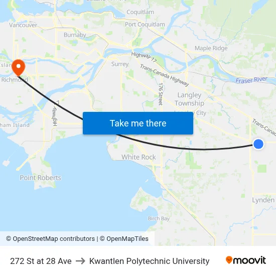 272 St at 28 Ave to Kwantlen Polytechnic University map