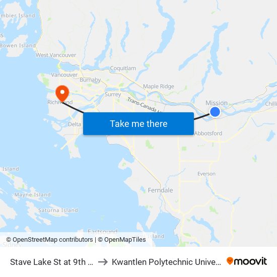 Stave Lk & 9 Av to Kwantlen Polytechnic University map