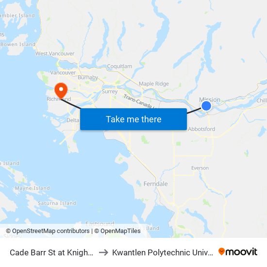 Cade Barr St at Knight Ave to Kwantlen Polytechnic University map