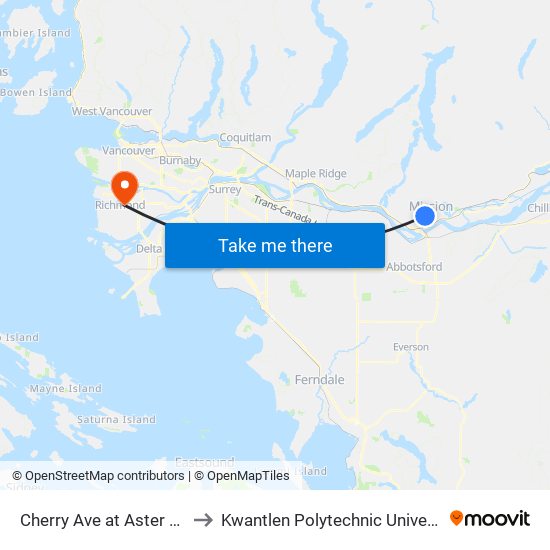 Cherry Ave at Aster Terr to Kwantlen Polytechnic University map