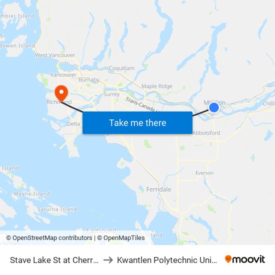 Stave Lk & Cherry to Kwantlen Polytechnic University map