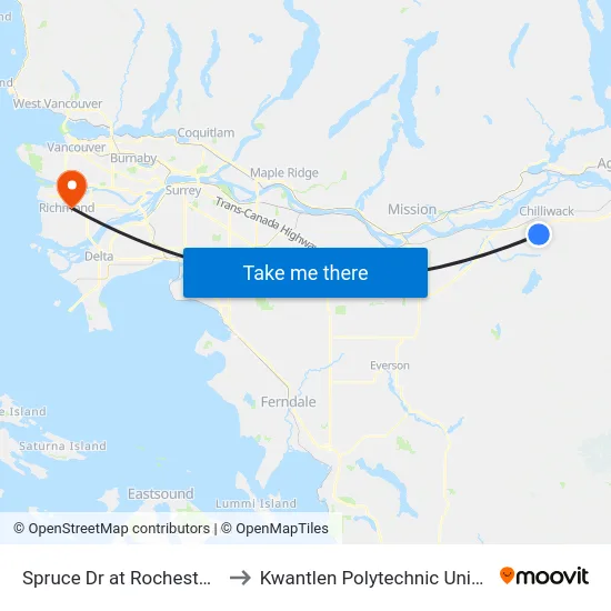 Spruce Dr at Rochester Ave to Kwantlen Polytechnic University map