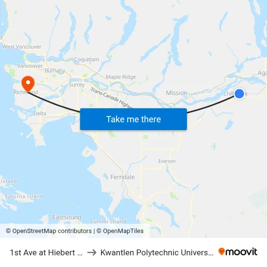 1st Ave at Hiebert St to Kwantlen Polytechnic University map