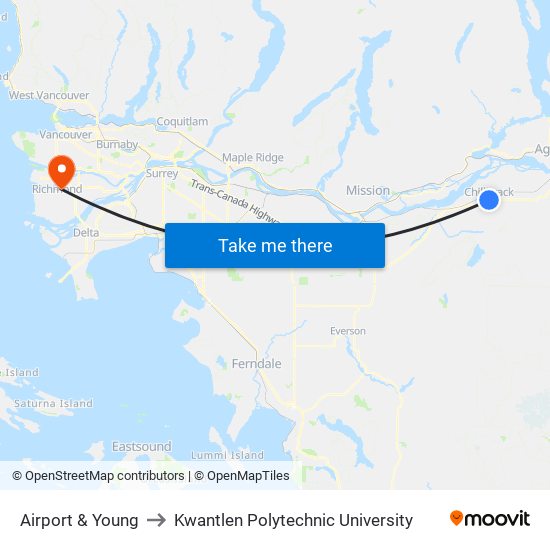 Airport & Young to Kwantlen Polytechnic University map