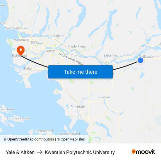 Yale & Aitken to Kwantlen Polytechnic University map