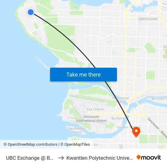UBC Exchange @ Bay 7 to Kwantlen Polytechnic University map