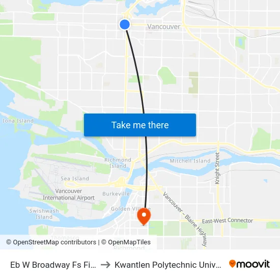 Eb W Broadway Fs Fir St- to Kwantlen Polytechnic University map