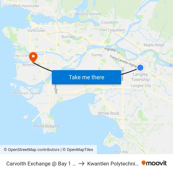 Carvolth Exchange @ Bay 1 Unloading Only to Kwantlen Polytechnic University map
