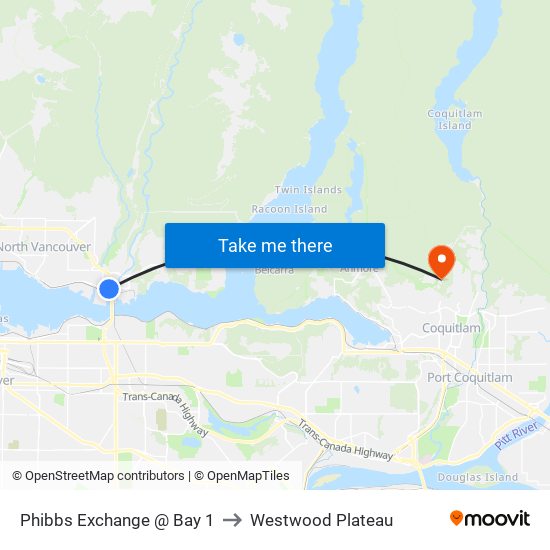 Phibbs Exchange @ Bay 1 to Westwood Plateau map