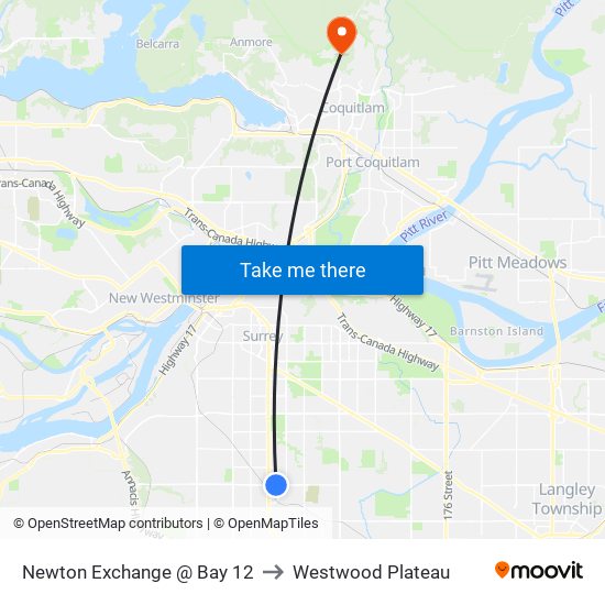 Newton Exchange @ Bay 12 to Westwood Plateau map