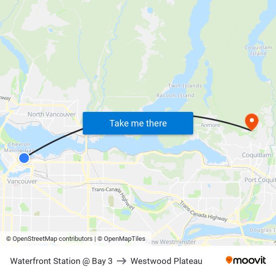 Waterfront Station @ Bay 3 to Westwood Plateau map