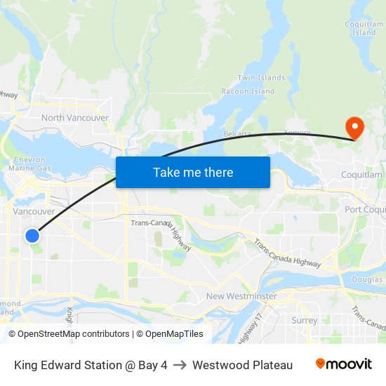 King Edward Station @ Bay 4 to Westwood Plateau map