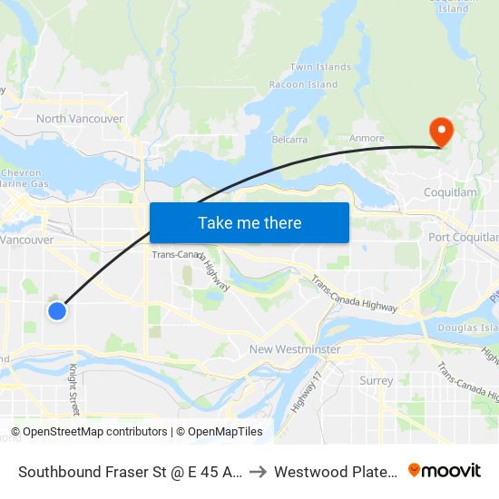 Southbound Fraser St @ E 45 Ave to Westwood Plateau map