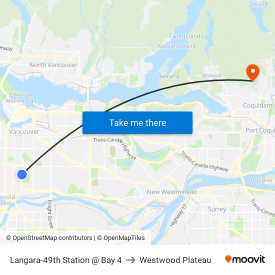 Langara-49th Station @ Bay 4 to Westwood Plateau map