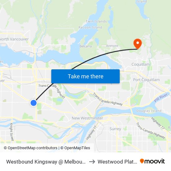 Westbound Kingsway @ Melbourne St to Westwood Plateau map