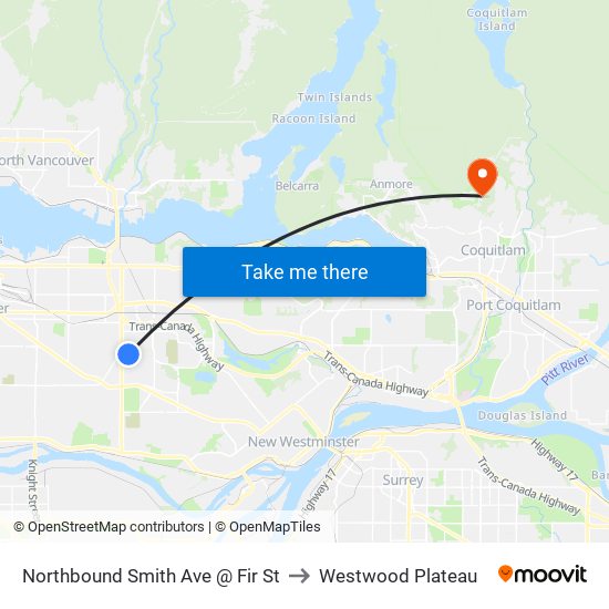 Northbound Smith Ave @ Fir St to Westwood Plateau map