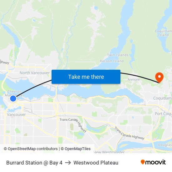 Burrard Station @ Bay 4 to Westwood Plateau map