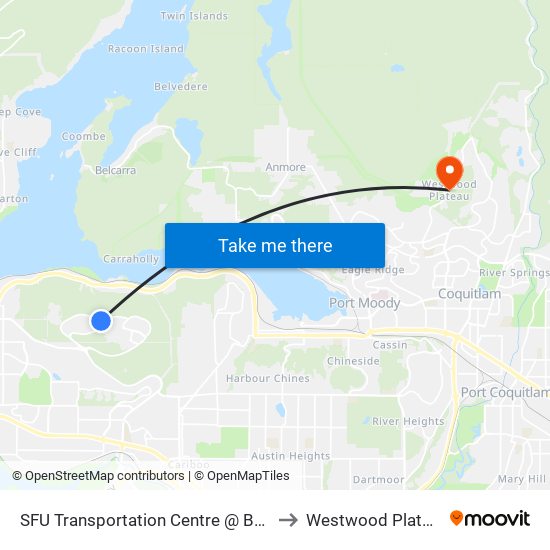 SFU Transportation Centre @ Bay 2 to Westwood Plateau map