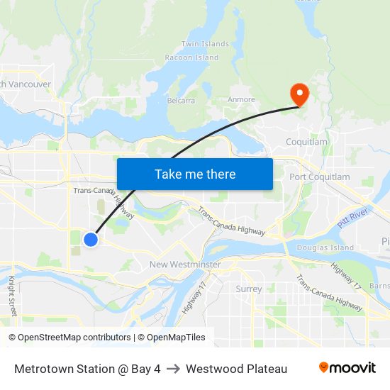 Metrotown Station @ Bay 4 to Westwood Plateau map