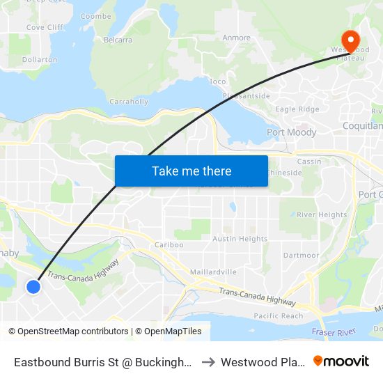 Eastbound Burris St @ Buckingham Ave to Westwood Plateau map