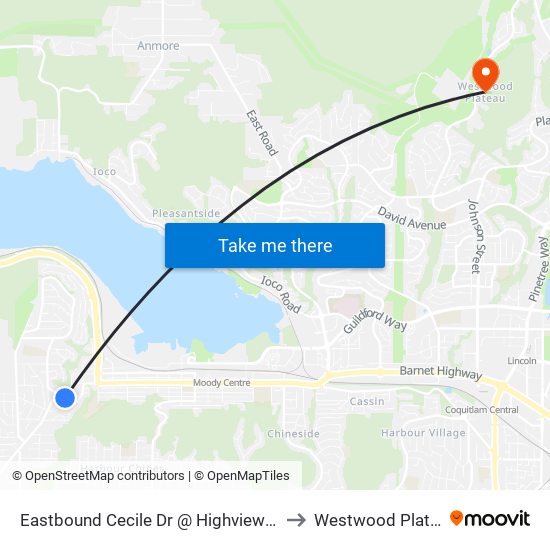 Eastbound Cecile Dr @ Highview Place to Westwood Plateau map