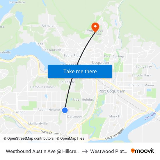 Westbound Austin Ave @ Hillcrest St to Westwood Plateau map