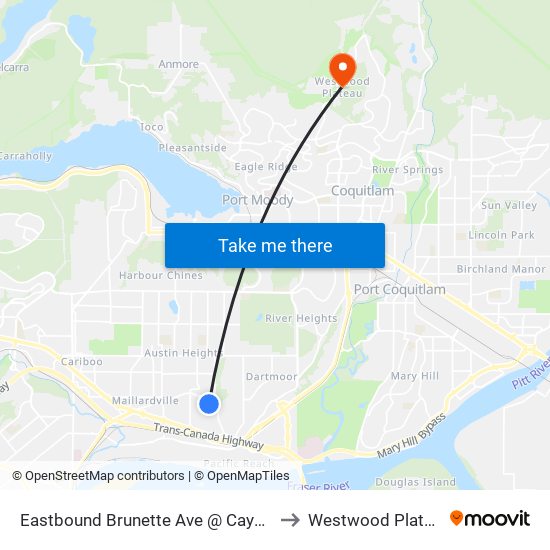 Eastbound Brunette Ave @ Cayer St to Westwood Plateau map